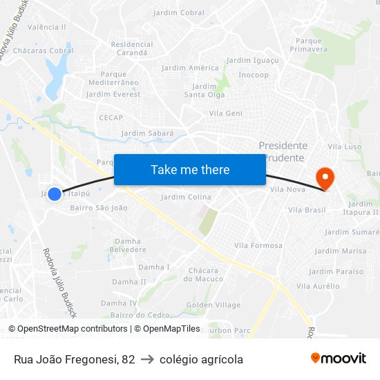 Rua João Fregonesi, 82 to colégio agrícola map