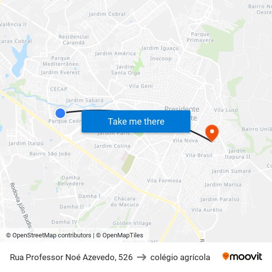 Rua Professor Noé Azevedo, 526 to colégio agrícola map