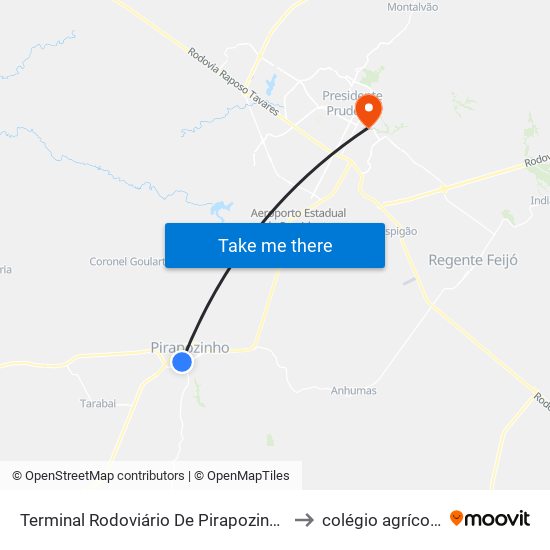 Terminal Rodoviário De Pirapozinho to colégio agrícola map