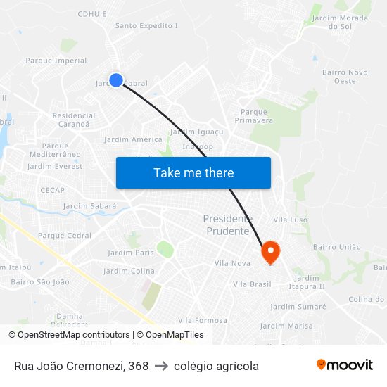 Rua João Cremonezi, 368 to colégio agrícola map