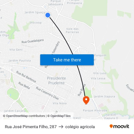 Rua José Pimenta Filho, 287 to colégio agrícola map