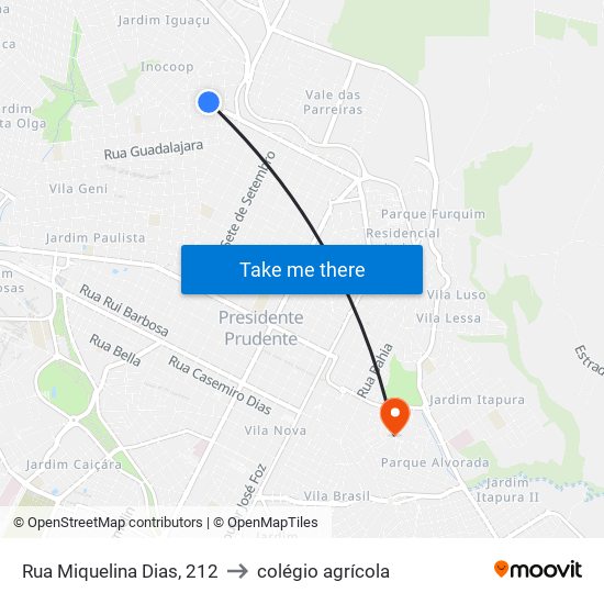 Rua Miquelina Dias, 212 to colégio agrícola map