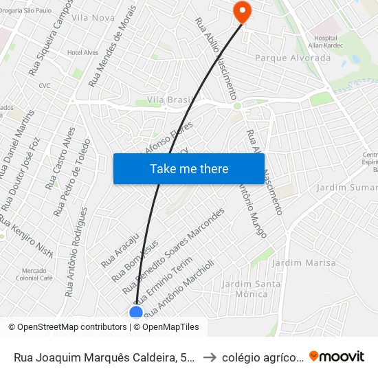 Rua Joaquim Marquês Caldeira, 526 to colégio agrícola map