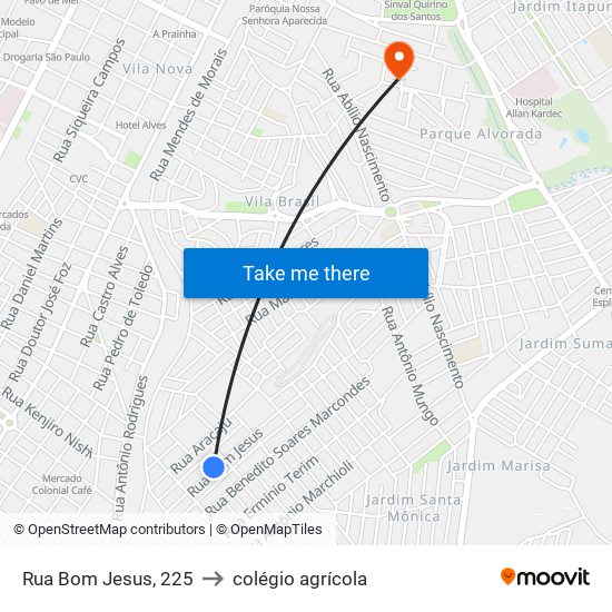 Rua Bom Jesus, 225 to colégio agrícola map