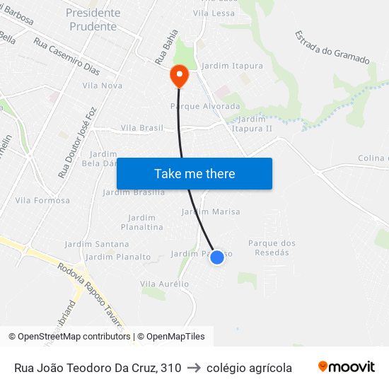 Rua João Teodoro Da Cruz, 310 to colégio agrícola map