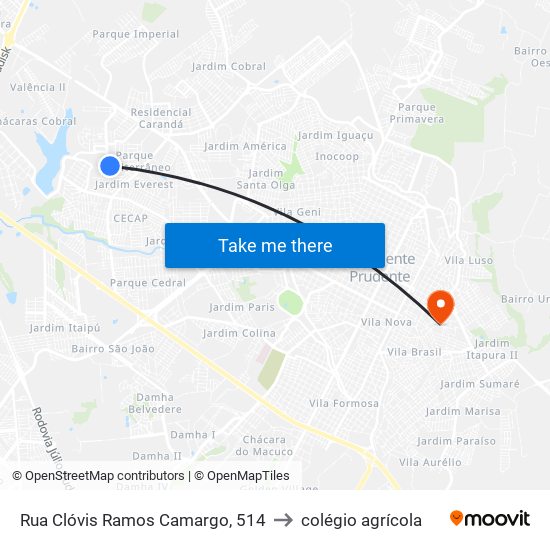 Rua Clóvis Ramos Camargo, 514 to colégio agrícola map