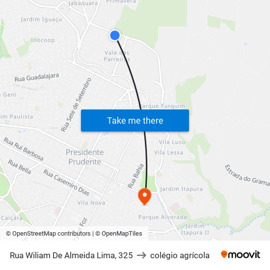 Rua Wiliam De Almeida Lima, 325 to colégio agrícola map