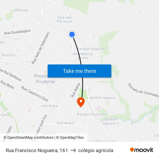 Rua Francisco Nogueira, 161 to colégio agrícola map