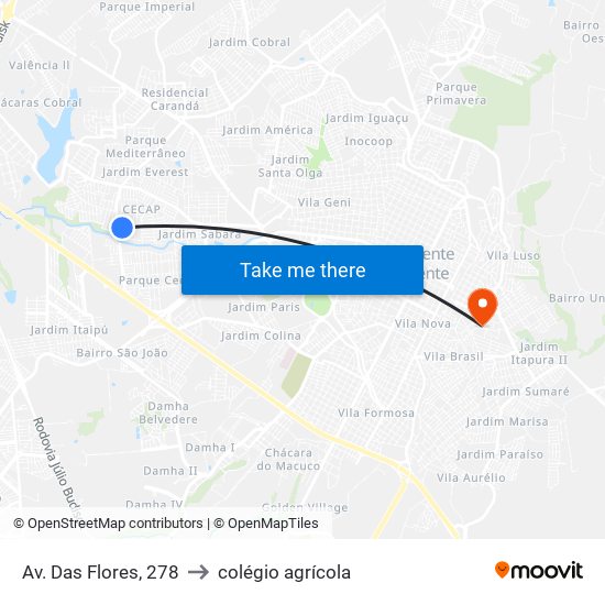 Av. Das Flores, 278 to colégio agrícola map