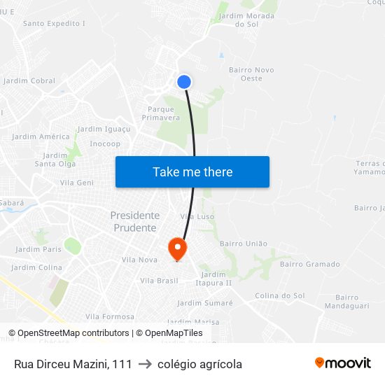 Rua Dirceu Mazini, 111 to colégio agrícola map