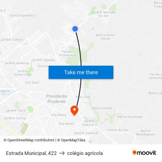 Estrada Municipal, 422 to colégio agrícola map