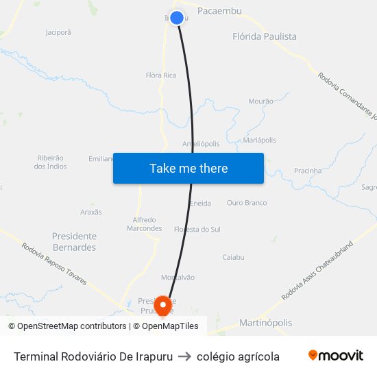 Terminal Rodoviário De Irapuru to colégio agrícola map