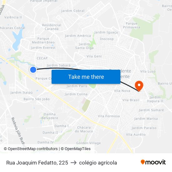 Rua Joaquim Fedatto, 225 to colégio agrícola map