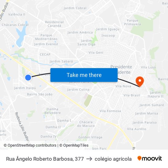 Rua Ângelo Roberto Barbosa, 377 to colégio agrícola map