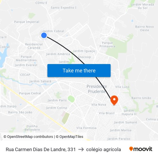 Rua Carmen Dias De Landre, 331 to colégio agrícola map