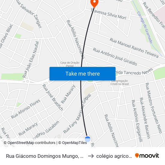 Rua Giácomo Domingos Mungo, 30 to colégio agrícola map