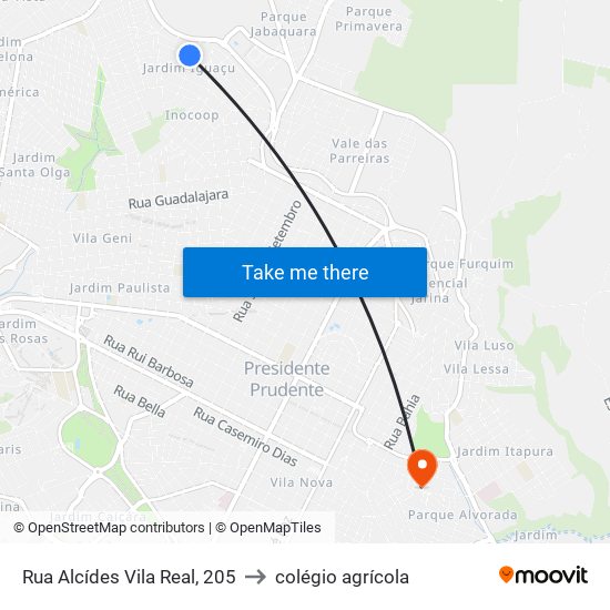 Rua Alcídes Vila Real, 205 to colégio agrícola map