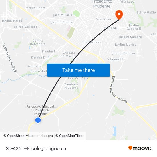 Sp-425 to colégio agrícola map