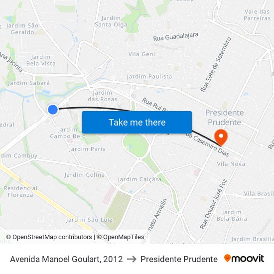 Avenida Manoel Goulart, 2012 to Presidente Prudente map