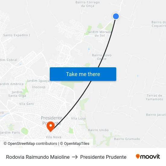 Rodovia Raimundo Maioline to Presidente Prudente map