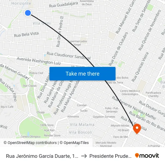 Rua Jerônimo García Duarte, 1155 to Presidente Prudente map