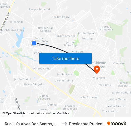 Rua Luís Alves Dos Santos, 186 to Presidente Prudente map