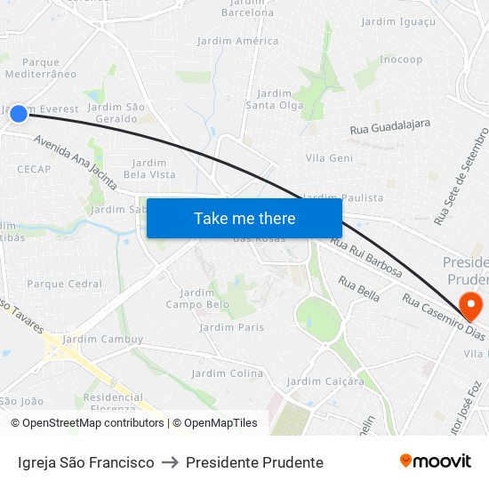 Igreja São Francisco to Presidente Prudente map