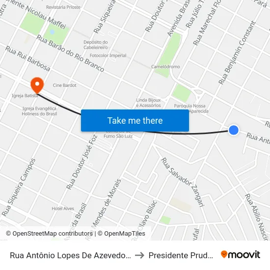 Rua Antônio Lopes De Azevedo, 326 to Presidente Prudente map
