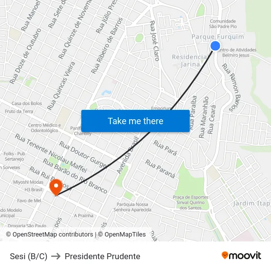 Sesi (B/C) to Presidente Prudente map