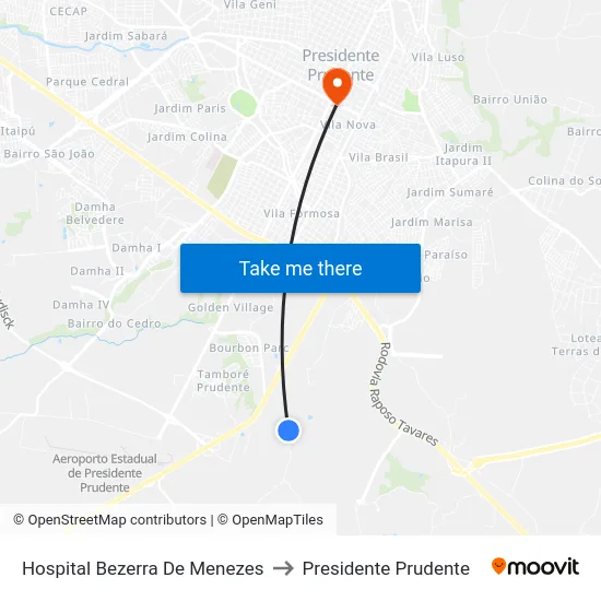 Hospital Bezerra De Menezes to Presidente Prudente map