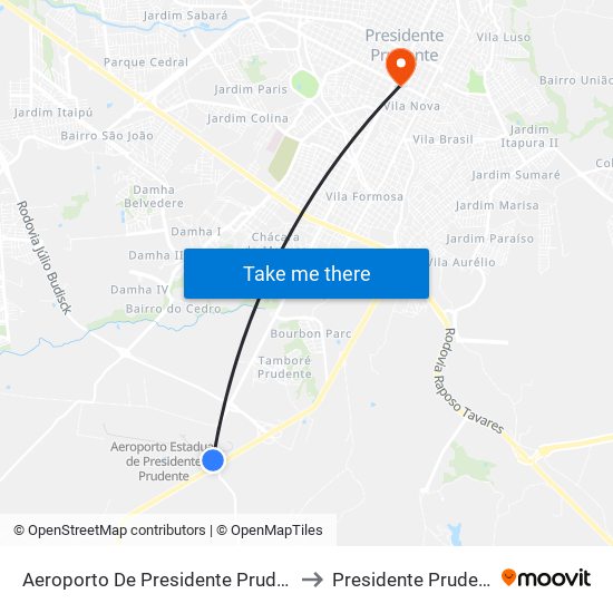 Aeroporto De Presidente Prudente to Presidente Prudente map