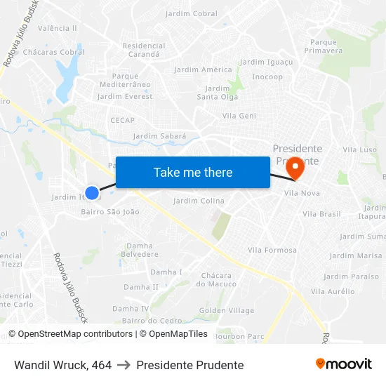 Wandil Wruck, 464 to Presidente Prudente map