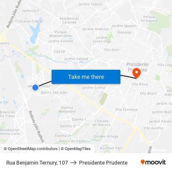 Rua Benjamin Ternury, 107 to Presidente Prudente map