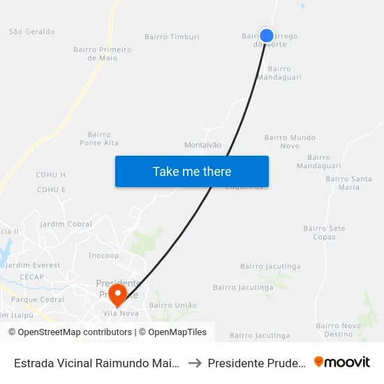 Estrada Vicinal Raimundo Maiolini to Presidente Prudente map