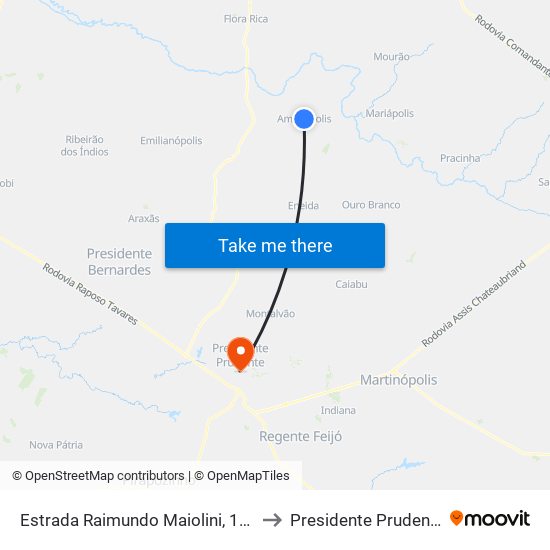 Estrada Raimundo Maiolini, 175 to Presidente Prudente map