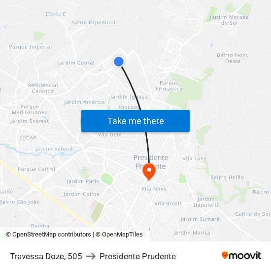 Travessa Doze, 505 to Presidente Prudente map