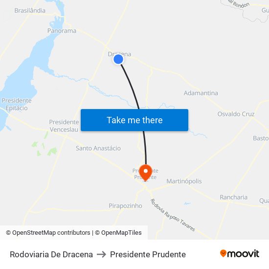 Rodoviaria De Dracena to Presidente Prudente map