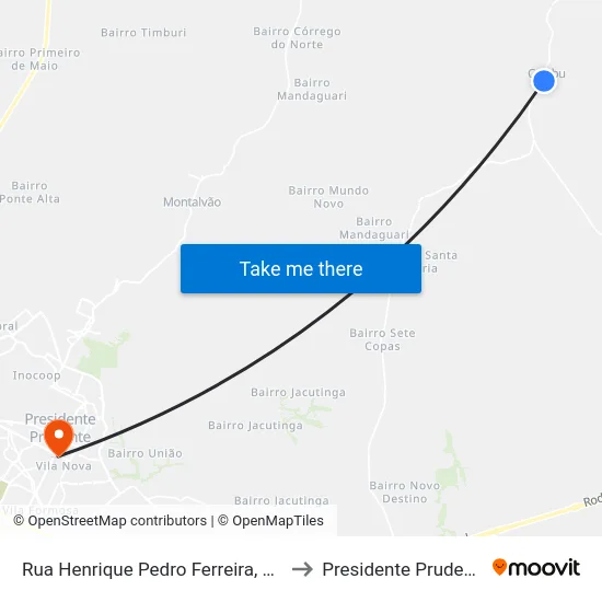 Rua Henrique Pedro Ferreira, 561 to Presidente Prudente map