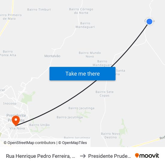 Rua Henrique Pedro Ferreira, 385 to Presidente Prudente map