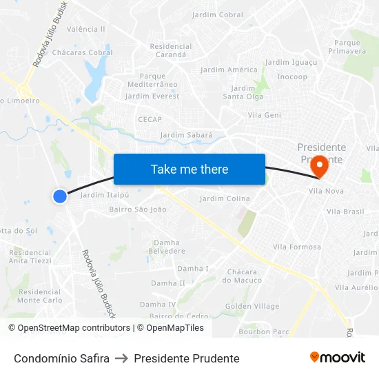 Condomínio Safira to Presidente Prudente map