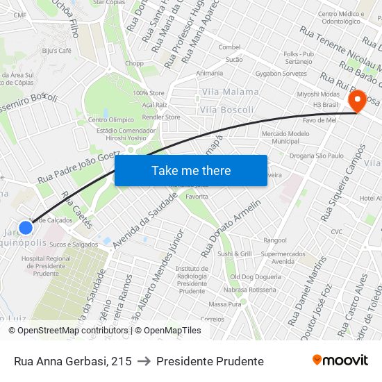 Rua Anna Gerbasi, 215 to Presidente Prudente map