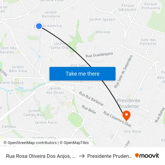 Rua Rosa Oliveira Dos Anjos, 29 to Presidente Prudente map