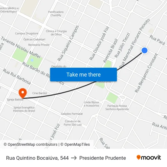 Rua Quintino Bocaiúva, 544 to Presidente Prudente map