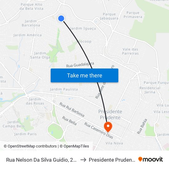 Rua Nelson Da Silva Guidio, 250 to Presidente Prudente map