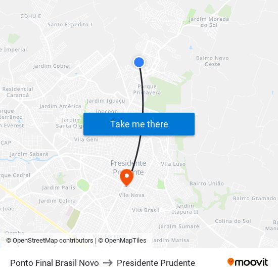 Ponto Final Brasil Novo to Presidente Prudente map