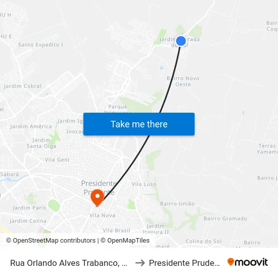 Rua Orlando Alves Trabanco, 446 to Presidente Prudente map