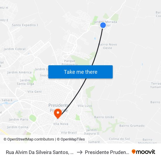 Rua Alvim Da Silveira Santos, 40 to Presidente Prudente map