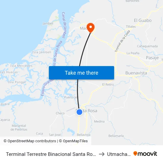 Terminal Terrestre Binacional Santa Rosa to Utmachala map