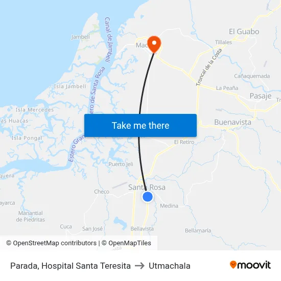 Parada, Hospital Santa Teresita to Utmachala map