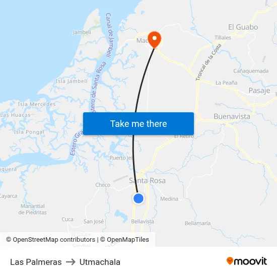 Las Palmeras to Utmachala map